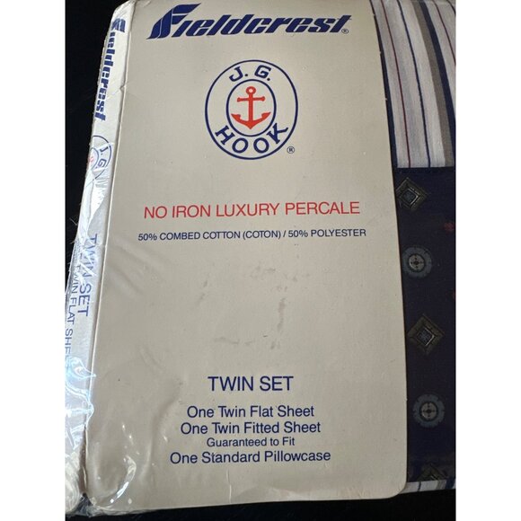 Fieldcrest J.G. Hook No Iron Luxury Percale Twin Sheet Set 1987 Striped New - Picture 2 of 7